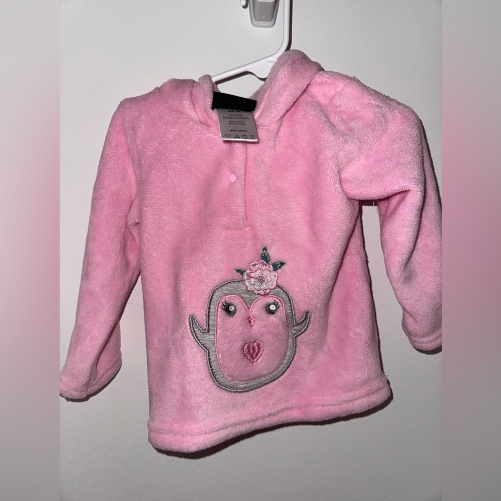 Darling Pink Hoodie with Penguin Embroidery